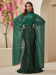 Vestidos casuais sereia elegante capa mangas frisado vestidos de noite de luxo para mulheres festa árabe casamento convidado vestido de baile