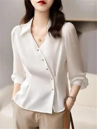 Women's Blouses Diagonal Placket Shirt 2023 Chiffon Women Cardigan Fashion Woman Clothes Blous Long Sleeve