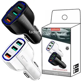 High Speed ​​3Ports 7A Fast Charging QC3.0 USB Car Charger Vehicle Power Adapter för iPhone 12 13 14 15 Pro Samsung LG F1 med detaljhandelslådan