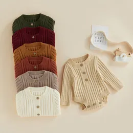 Rompers Winter Baby Clothing Boys and Girls 'Warm Sweater Jumpsuit Sticked Button långärmad O-Neck Jumpsuit som täcker småbarnskläder 230408