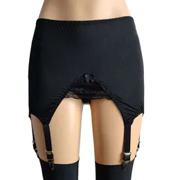 Women High Waist Vintage Black Garter Belt 6 Straps Metal Buckle Lace Suspender Belts for Stockings Sexy Lingerie Body S-3XL