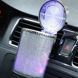 Latest Smoking Ashtrays Colorful Plastics Automatic Sparkling LED Dazzling Light Dry Herb Tobacco Cigarette Holder Portable Innovative CAR Ashtray Container DHL