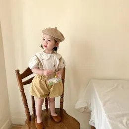 Clothing Sets Baby Clothes Set Kids Beige Overalls And White Short-sleeved Top Boutique Wholesale Girls Suit Children Summer