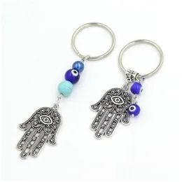 حلقات مفتاحية بالجملة محظوظ Hamsa Fatima Hand Key Rings keychain Carning keyring Blue Turkish Evil Eye Chain for Women Men Jewelry Dhgarden dhwkd
