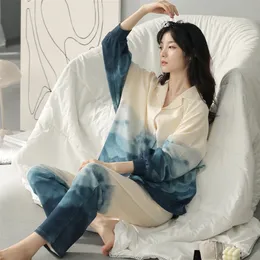 Women's Sleepwear Autumn Pajamas Women's Home Textile Round Neck Loose Casual Style 100% Cotton Two Piece Set Polo Collar Cotton Pajamas 230408