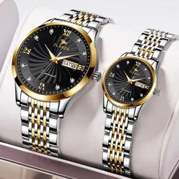Relógios de pulso JLANDA Top Quartz Casal Relógios para Homens Mulheres Moda Aço Inoxidável À Prova D 'Água Semana Calendário Amantes
