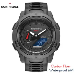 Armbanduhren North Edge Mars 3 Herren-Militäruhr, digitales Kohlefasergehäuse für Mann, wasserdicht, 50 m, Sportuhren, Weltzeit, LED-Armbanduhr 231107