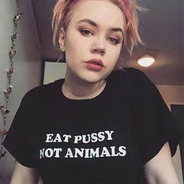 Womens TShirt Gothic Eat pussy not animals Letter Printed Baby Tshirt Summer Sexy Short Sleeve Hollow Top Tight Vintage Fairy 230408