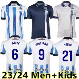 2023 2024 Real Sociedad 축구 저지 Oyarzabal Sadiq Andre Silva Zubimendi Brais Mendez Merino Le Normand Away 남자와 어린이 축구 셔츠