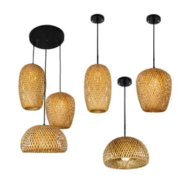 Pendant Lamps ZK50 E27 E26 Dining Room Bamboo Lampshade Natural Rattan Wicker Chandelier Cable 1.2M AA230407