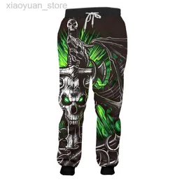 Herrbyxor svettbyxor män coola tryckgrön skalle horn 3d jogger byxor casual hip hop streetwear full längd byxor m230408