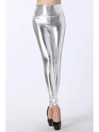 Spodnie damskie mokro wygląd lśniący skórzany legginsy za rajstopy punkowe taniec spodni Sprężyste jesienne ołówek spodnie Pantalon