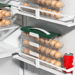 Förvaringsflaskor kylskåp ägglåda transparent flerskiktslådor kök sortering rack lutning glidande arrangörer verktyg