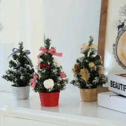 Decorações de Natal Mini Ornamento de Mesa de Árvore Artificial com Bolas de Luz LED Bagas Vermelhas Cone de Pinho 2023 Decoração para Casa Noel