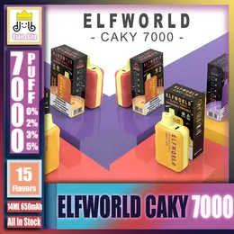 Original Elfworld Caky 7000 Puffs Återkallbara engångscigaretter Vape Pen med 14 ml Förfylld tank 650mAh Batterityp C Mesh Coil 15 smaker tillgängliga