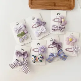 Accesorios para el cabello, horquilla con lazo púrpura para niñas, conjunto con rizador de flores dulces, pasadores coreanos para niñas, Pin Kawaii, 2 uds.