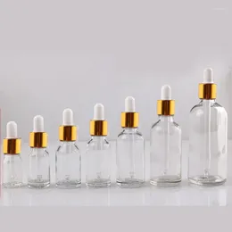 10pcs/lot 5ml إلى 50 مل زجاجة زيت زجاجية مستديرة من الزجاج الدائري مع Droppers Golden Circle للتجربة المدرسية