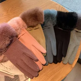 Дизайнерские перчатки, перчатки с сенсорным экраном, зимние женские плюшевые и толстые ветрозащитные плюшевые хлопковые перчатки, велосипедные и вождения, морозостойкие перчатки с пятью пальцами