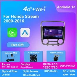 Bilvideo Radio GPS 2 DIN Android 12-skärm Autoradio för Honda Stream 2000-2016 CarPlay 4G Auto Stereo Car Multimedia Player