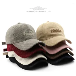 Ball Caps Women's Fall/Winter Vintage Softtop Corduroy Letter Embroidered Baseball Cap Snapback Hat Outdoor Windproof Warm