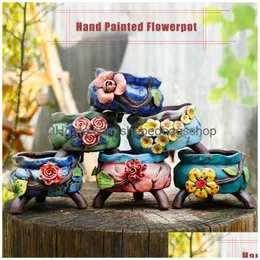 Planters & Pots Korean Style Succent Plants Pot Flowerpot Hand Painted Ceramic Breathable Planter Container Home Garden Decor 210615 D Dhbvg