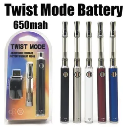 Batteria modalità Twist 650mAh Preriscaldamento Vape Batterie Blister Kit caricabatterie USB per penna E Cigs a tensione variabile da 510 fili