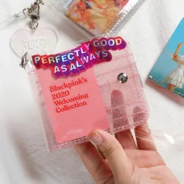 Posiadacze karty Korean Idol posiadacz pocztówek sprawa przezroczyste kobiety PVC krótka torebka Portfel bank kredytowy Kpop Star Po Bolsas