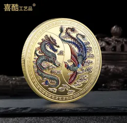 Arts and Crafts Pomyślny kultura Smok i Phoenix Pomyślny pamiątkowy Medal Chiński Zodiac Dragon i Phoenix Pomyślny pamiątkowy