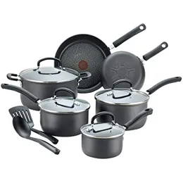 T fal Ultimate Hard Anodized Nonstick Cookware Set 12 Piece Pots and Pans Dishwasher Safe Grey