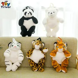 Plush Backpacks Cute Leopard Panda Polar Bear White Tiger Backpack School Bag Plush Toys Kids Children Boys Girls Birthday Gifts 231108