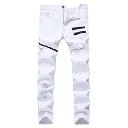 Nieuwe Mannen casual jeans Fashional denim Broek Kniegaten Panelen Rits hiphop broek Gewassen Midden Taille hoge quality298c