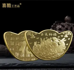 Artes e ofícios 2023 Ano do coelho Yuanbao Medalha comemorativa Zodiac Rabbit Coin Lucky Gold Coin