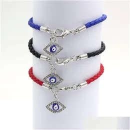 Charme pulseiras sorte azul mal olho bola strass olhos charme pu couro trançado corda pulseira pulso pulseira mulheres presentes novo dhgarden dhzug