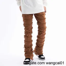 Мужские джинсы Harajuku Hip Hop Streetwear Streetwear Полосатая кисточка с тренажными брюшками с прямыми джинсами Ma и Fa Сплошные брюки.