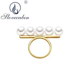 Bröllopsringar Slovecabin 925 Sterling Silver Balance Bar Faux Pearl Ring Women Luxury Femme Wedding Ring Bague Japanese Fine Jewelry Supplies 231108
