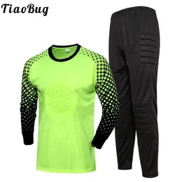 Andere Sportartikel Kinder Jungen Farbblock Fußballspieluniform Langarm Torwart Gepolstertes Trikot und Hose Sport 2-teilige Anzüge Outfits Activewear 231107