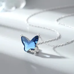 Necklace Female Butterfly Choker Crystal Pendant Metal Sweater Chain Small Collar Chain Accessories Sterling Silver