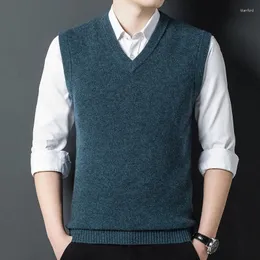 Men's Vests Thicken Sheep Wool Sweater Vest 2023 V-neck Long Sleeve Knitted Warm Jumper Pullovers