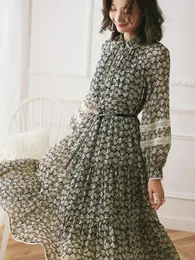 Sukienki swobodne stokrotka pozowała szyfonowy, czysty jedwabny sukienkę Mulberry z długim rękawem