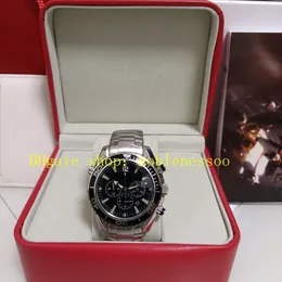 Echte foto met doos Heren chronograaf horloge Heren zwarte wijzerplaat 43 mm quartz uurwerk 600M roestvrijstalen armband Sporthorloges Horloges