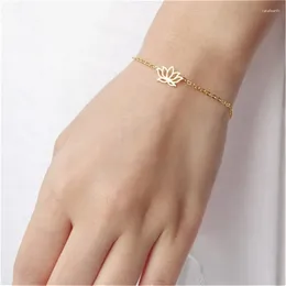 Charme Pulseiras Amuleto Lucky Yoga Buddha Lotus para Mulheres Aço Inoxidável Simples Planta Flor Pulseira Pulseras Mujer