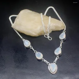 Kedjor GemstoneFactory Jewelry Big Promotion Unique 925 Silver Rare Stylish White Fire Opal Women Chain Necklace 46cm 202301452