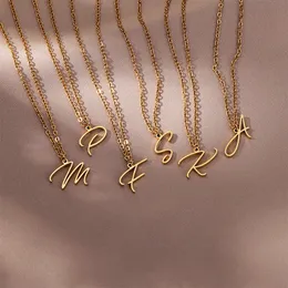 Initial Letter Necklace for Women Stainless Steel Capital Alphabet Pendant Necklaces Trendy Couple Wedding Jewelry Collar