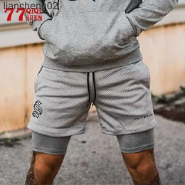 Shorts masculinos shorts de corredor de camadas duplas homens 2 em 1 malha respirável fitness calças embutidas de bolso de bermudas secas machos de verão de verão nova w0408