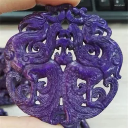 Pendant Necklaces Purple Semi Precious Stone Classic Asia Ancient Carving Chinese Art Pattern Crafts For Necklace DIY Jewelry Decoration