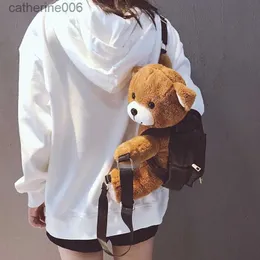 Backpacks PU Leather Trendy Backpack Cartoon Plush Little Bear Motorcycle Style Large Capacity Backpack Cute Girl Backpack Dual SizeL231108