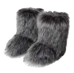 Fashion Classic Luxury Designer Hot Women Warm Fur Boots Woman Winter Plush Faux Fur Snow Boots Ladies Furry Outdoor Slip On Shoes Female Cozy Fuzzy Cotton Boot