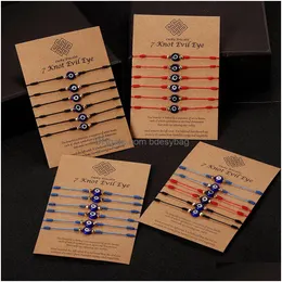 Urok bransoletki Turkish Lucky Evil Eye Bracelets dla kobiet 6pcs/zestaw ręcznie robiony pleciony czerwony czarny lina 7 węzłów biżuteria Przyjaźń Bracele dhqry