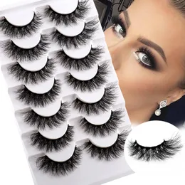 Falsche Wimpern Fluffy Faux Mink Lashes Cat-Eye Look 12mm-17mm Wispy Long 8D Volume Fake Eyelash Strips 7 Pairs Pack