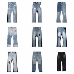 Designerkläder denim Pants Galleryes Depts Vintage Splashed Ink Trendy High Street vibe blossed Wide Leg Fog Style Men Ejressed Ripped Rock Hip Ho J737#